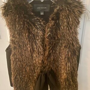 Ann Taylor Faux Fur Vest in Brown and Black